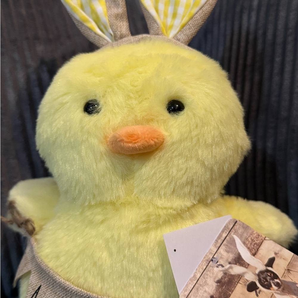 Rae Dunn Weighted Yellow Plush Chick with Bunny Ears - NWT - Picture 2 of 8